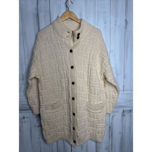ALB Collection Women's Vintage 100% Wool Icelandic Cardigan Sweater Size S Cream
